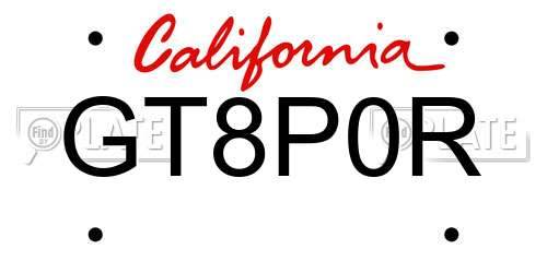 GT8P0R California License Plate