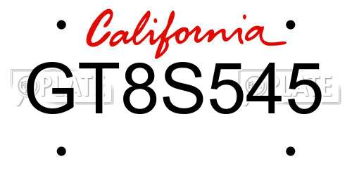 GT8S545 California License Plate