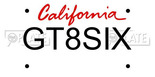 GT8SIX California License Plate
