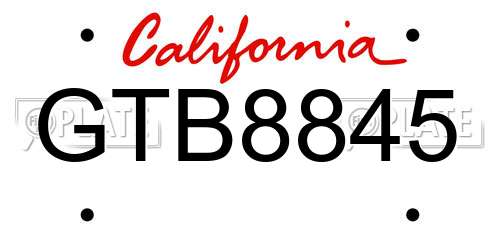 GTB8845 California License Plate