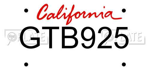 GTB925 California License Plate