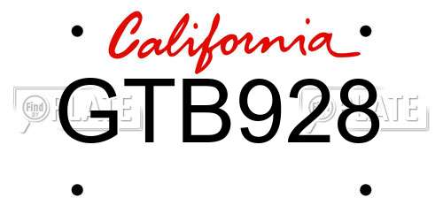 GTB928 California License Plate