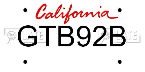 GTB92B California License Plate