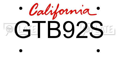 GTB92S California License Plate