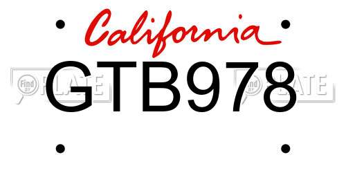 GTB978 California License Plate