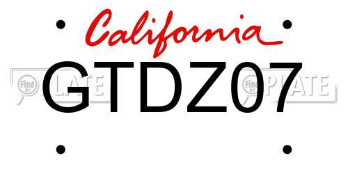 GTDZ07 California License Plate