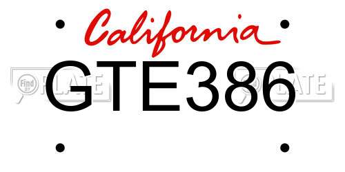 GTE386 California License Plate