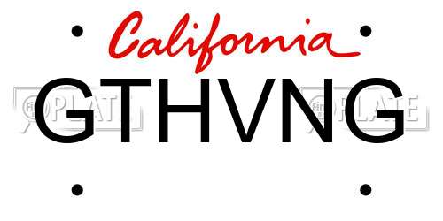 GTHVNG California License Plate