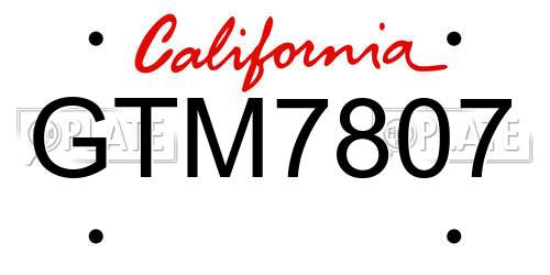 GTM7807 California License Plate