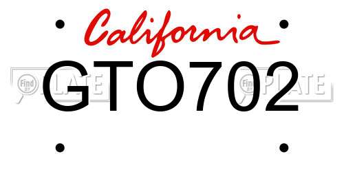 GTO702 California License Plate