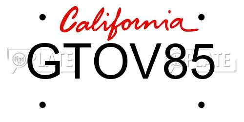 GTOV85 California License Plate