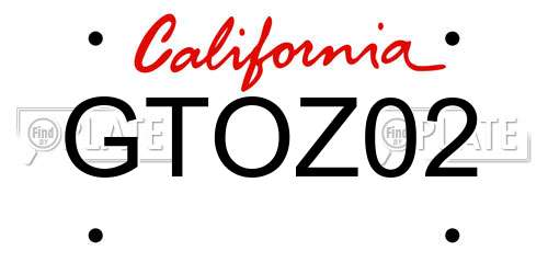GTOZ02 California License Plate