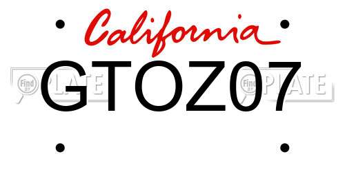 GTOZ07 California License Plate