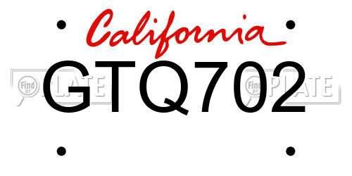 GTQ702 California License Plate