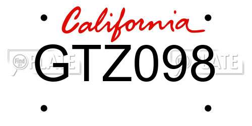 GTZ098 California License Plate