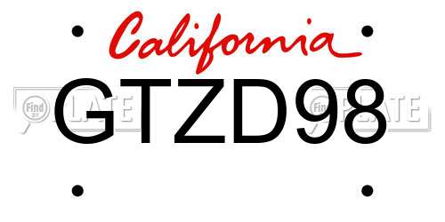 GTZD98 California License Plate