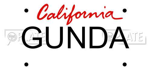 GUNDA California License Plate