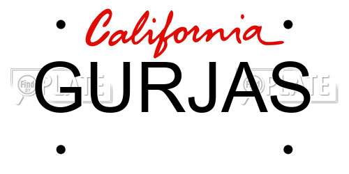 GURJAS California License Plate