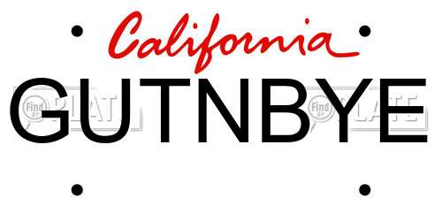 GUTNBYE California License Plate