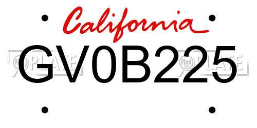 GV0B225 California License Plate
