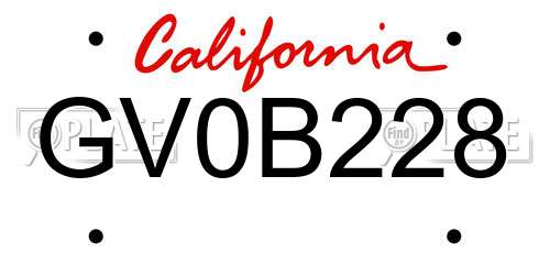 GV0B228 California License Plate