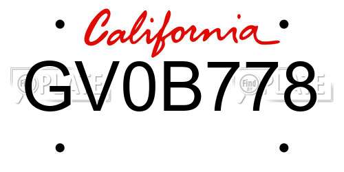 GV0B778 California License Plate
