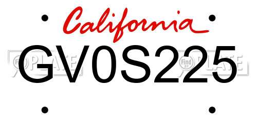 GV0S225 California License Plate