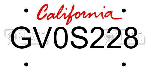 GV0S228 California License Plate