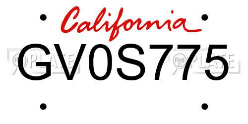 GV0S775 California License Plate