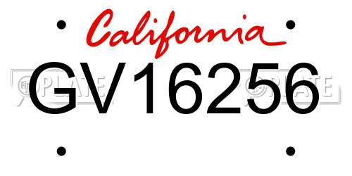 GV16256 California License Plate