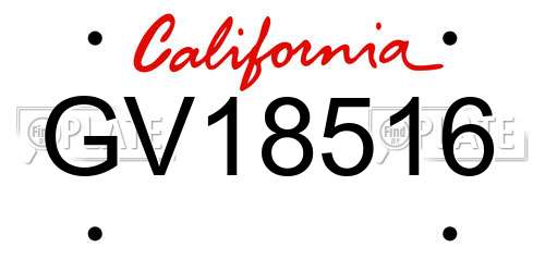 GV18516 California License Plate