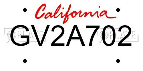 GV2A702 California License Plate