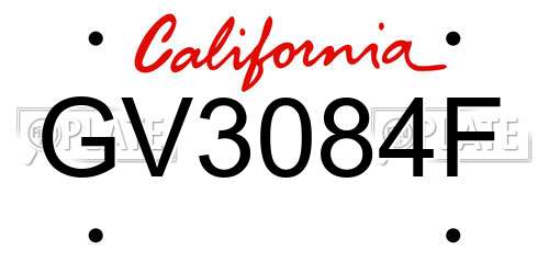 GV3084F California License Plate