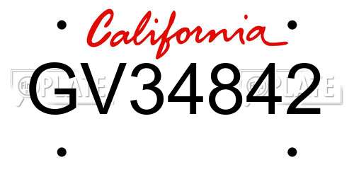 GV34842 California License Plate