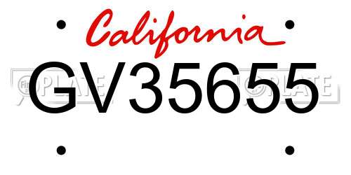 GV35655 California License Plate