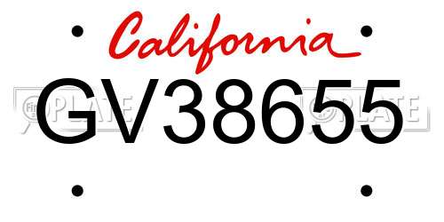GV38655 California License Plate