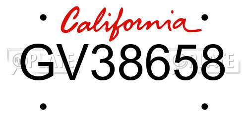 GV38658 California License Plate