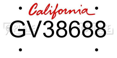 GV38688 California License Plate