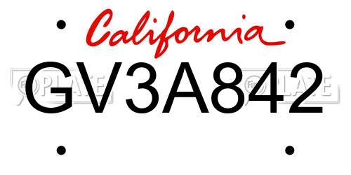 GV3A842 California License Plate
