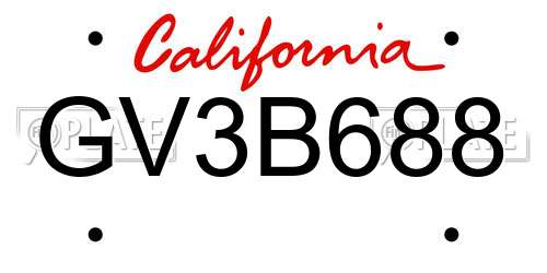 GV3B688 California License Plate