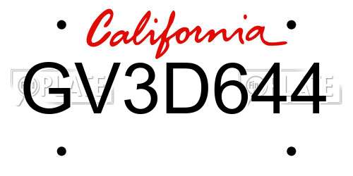 GV3D644 California License Plate