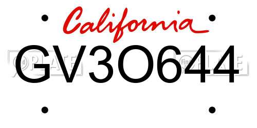 GV3O644 California License Plate