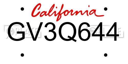 GV3Q644 California License Plate