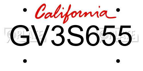 GV3S655 California License Plate