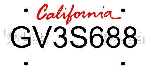 GV3S688 California License Plate