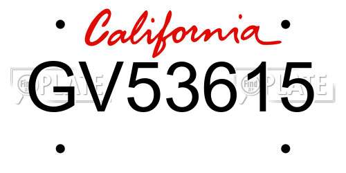 GV53615 California License Plate