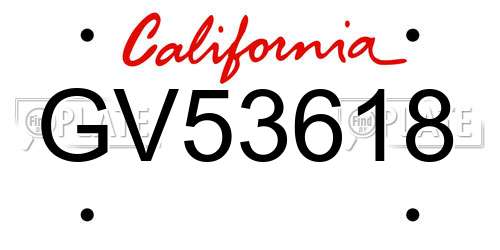 GV53618 California License Plate