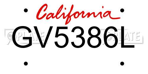 GV5386L California License Plate