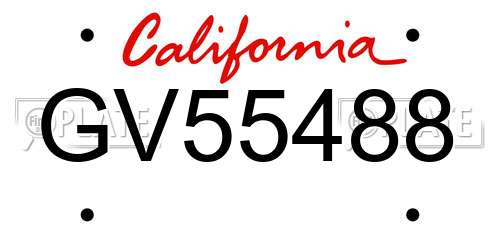 GV55488 California License Plate