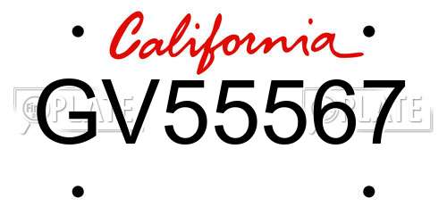 GV55567 California License Plate